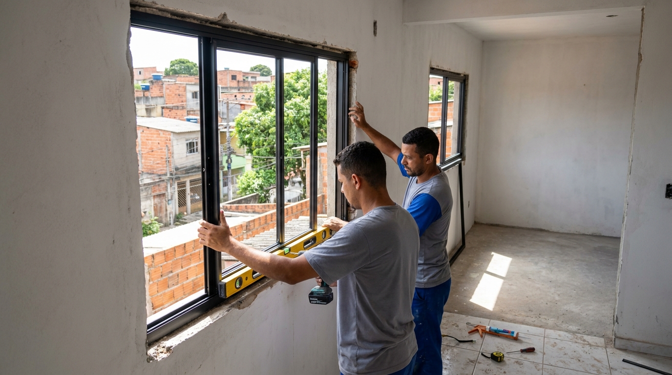 Esquadria de alumínio em obra em Fortaleza-CE