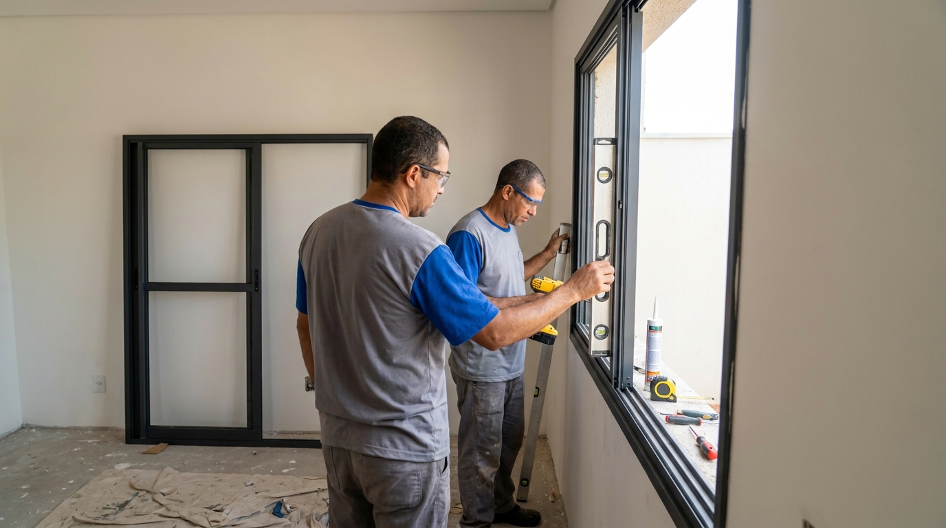 Esquadria de alumínio com porta ao fundo em Fortaleza-CE