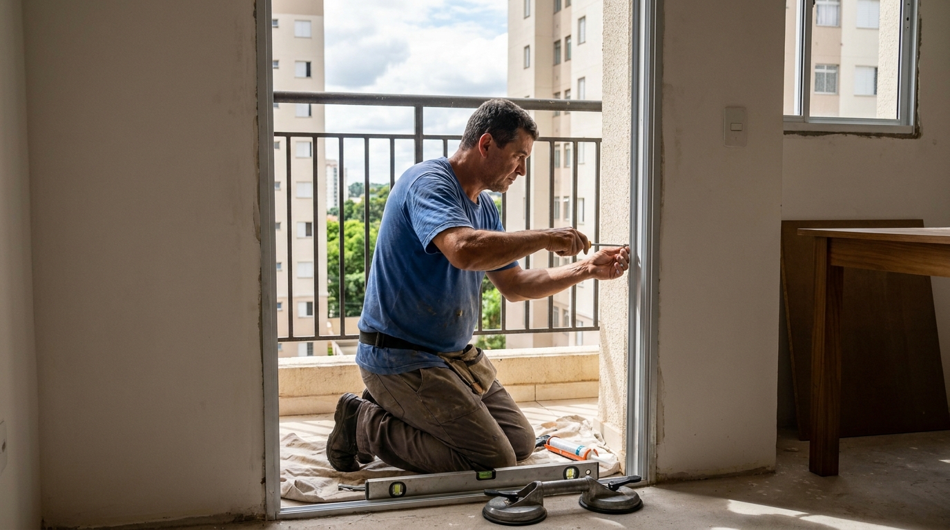 Janela de vidro em apartamento alto em Fortaleza-CE