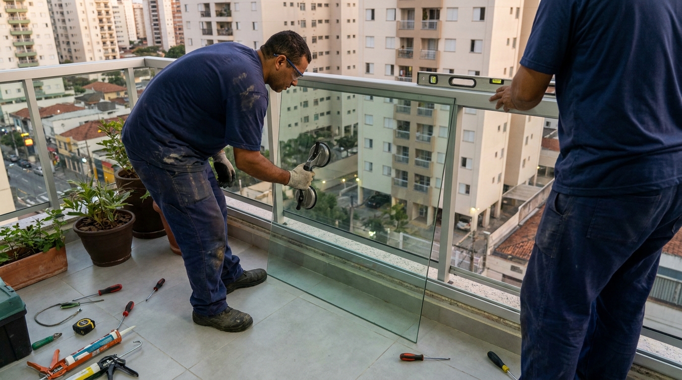 Parede de vidro com vista urbana em Fortaleza-CE